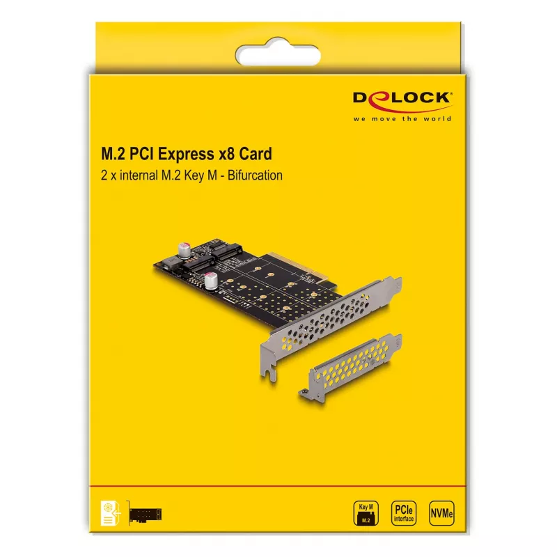 DeLOCK PCI Express x8 karta na 2 x interné NVMe M.2 Key M Bifurcation Low Profile