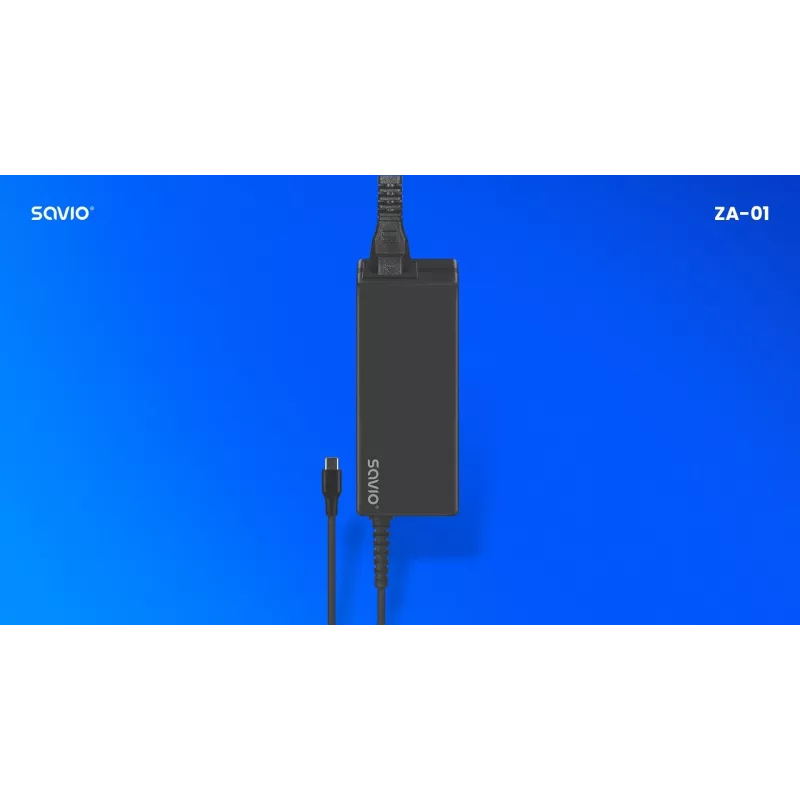 Interiérová AC nabíjačka SAVIO ZA-01, 65W USB-C PD 3.0, 100–240V vstup, jeden konektor, čierna
