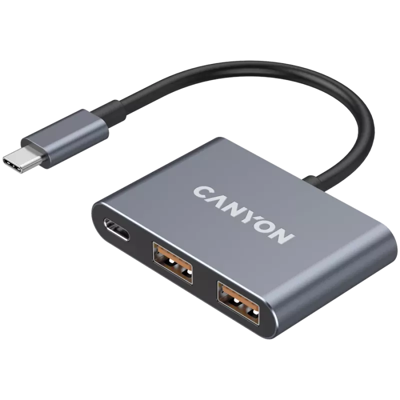 USB-C 3-in-1 hub CANYON DS-3 tmavosivý – USB-C na USB-A + HDMI + PD priechod