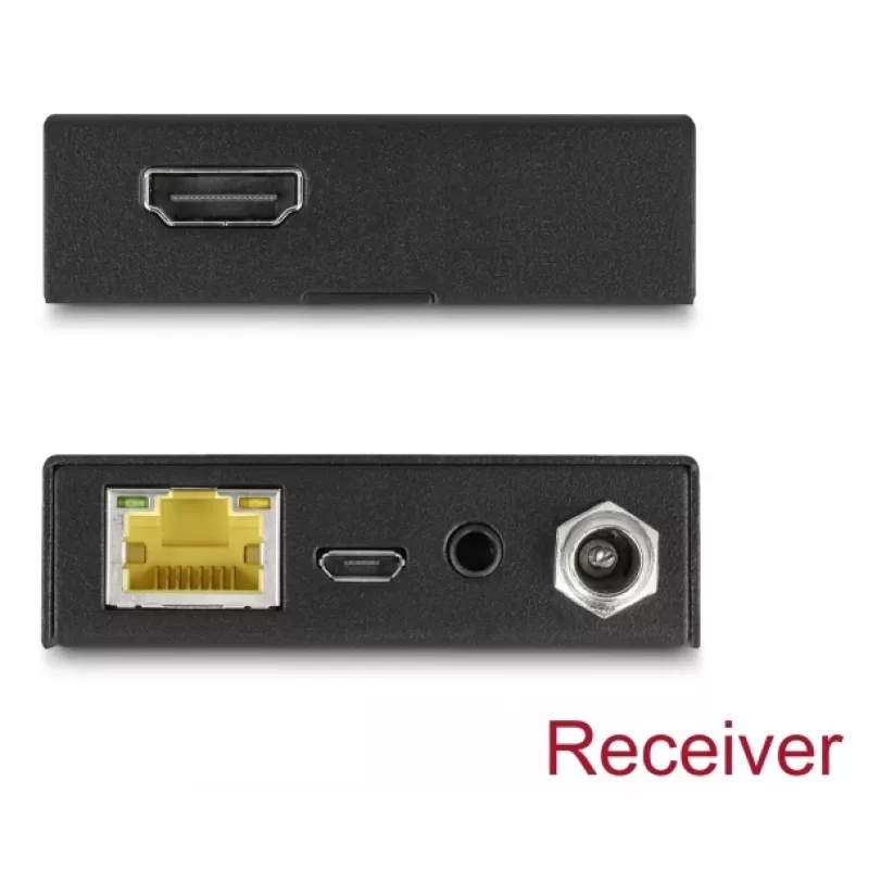 Sada AV vysielača a prijímača DELOCK 65955 — Cat6/Cat6a HDMI extender, až do 3840×2160, káblový, napájanie Micro-USB-B