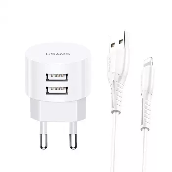 usams nabíjačka T20 2x USB 2.1A s Lightning káblom – prenosná USB nástenná nabíjačka