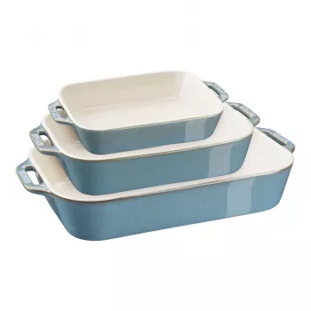 Staub 40508-172-0 keramická pekáčová súprava obdĺžniková, 3-dielna, Antique Turquoise