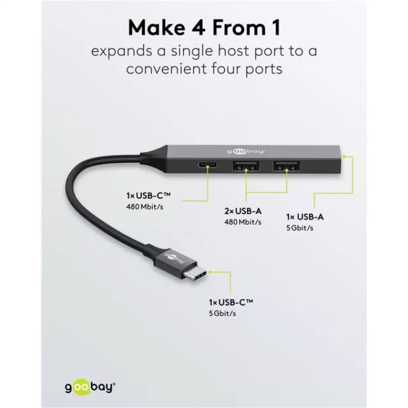 Goobay Slim 4-portový USB hub, USB-C™ na USB-C™/USB-A, USB 3.2 (74459)