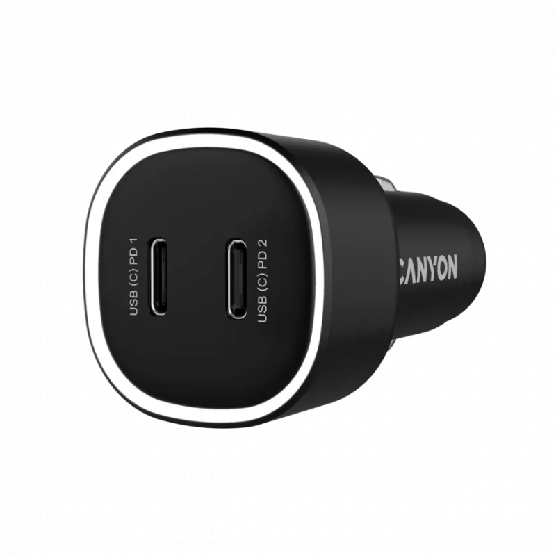 Auto nabíjačka CANYON OnDrive 60 PD 60W 2xUSB-C — výkon 60W, 2 porty USB-C, čierna
