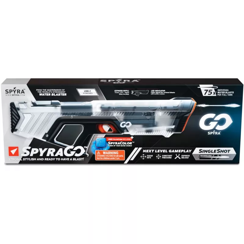 Vodná pištoľ SpyraOne SpyraGO Clear Transparent — kompaktná nabíjateľná vodná pištoľ SPGO1T