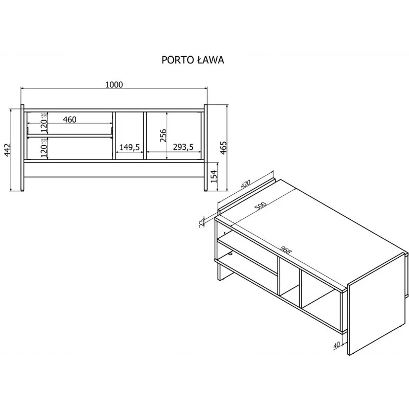 Cama PORTO lavica/stolík 100x50x46 dub/čierna