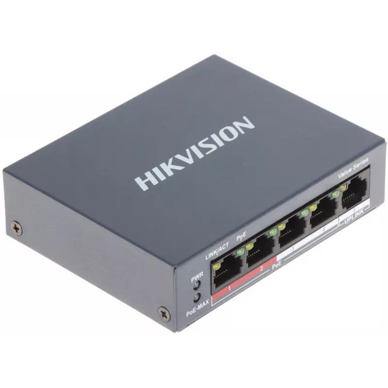 Hikvision DS-3E0105P-E/M(B) sieťový switch L2 Fast Ethernet (10/100) Power over Ethernet (PoE) sivý