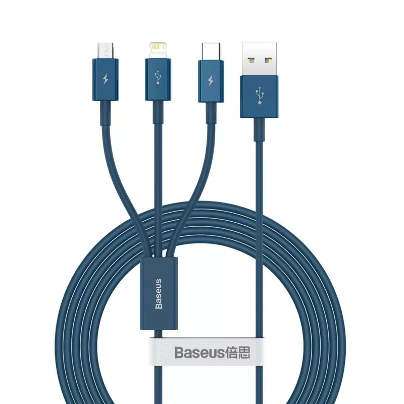 USB kábel 3in1 Baseus Superior Series, USB na Micro-USB / USB-C / Lightning, 3,5 A, 1,5 m (modrá)