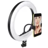 Maclean MCE610 10 12W LED Ring Light so statívom a Bluetooth spúšťou, 3 farby, 10 stupňov jasu, 10% -100% nastaviteľný jas, 160 LED, držiak na smartfón, osvetlenie