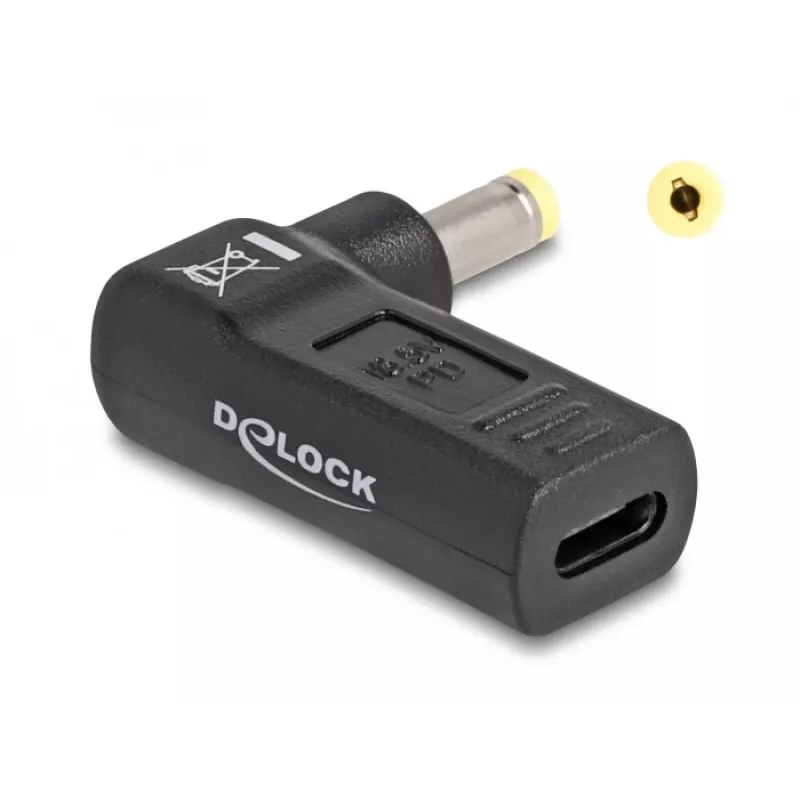 DeLOCK adaptér USB Type-C konektor samica na HP 4,8 x 1,7 mm konektor samec 90° zahnutý