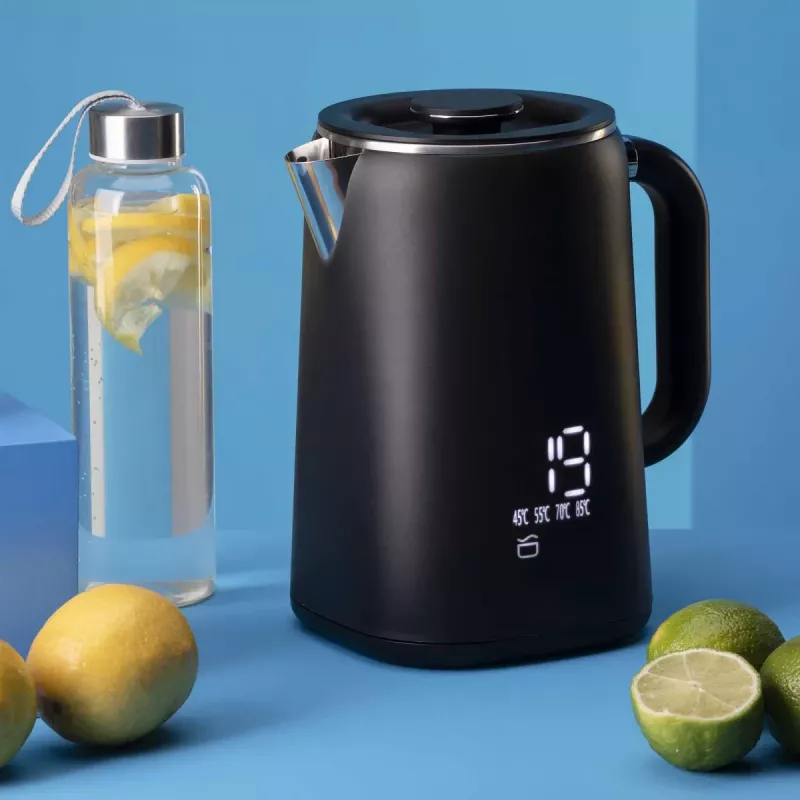 Jata JEHA1575 elektrická kanvica, 1,7 l, 1500 W, 5 nastavení teploty, čierna/nehrdzavejúca oceľ
