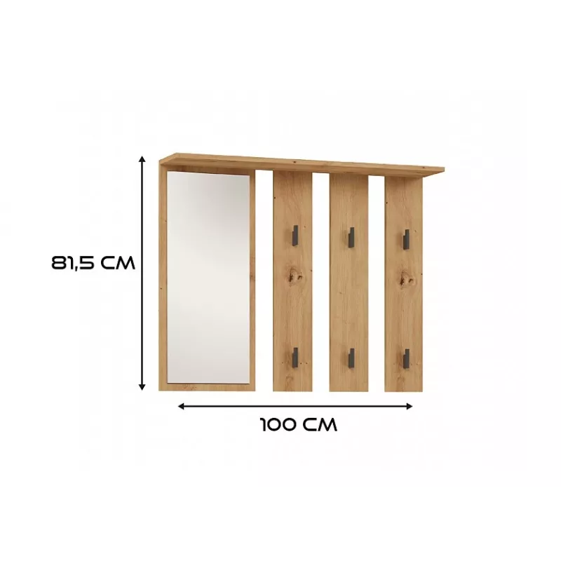 Vešiak + zrkadlo PARMA 100x15x.81.5 cm, artisan oak