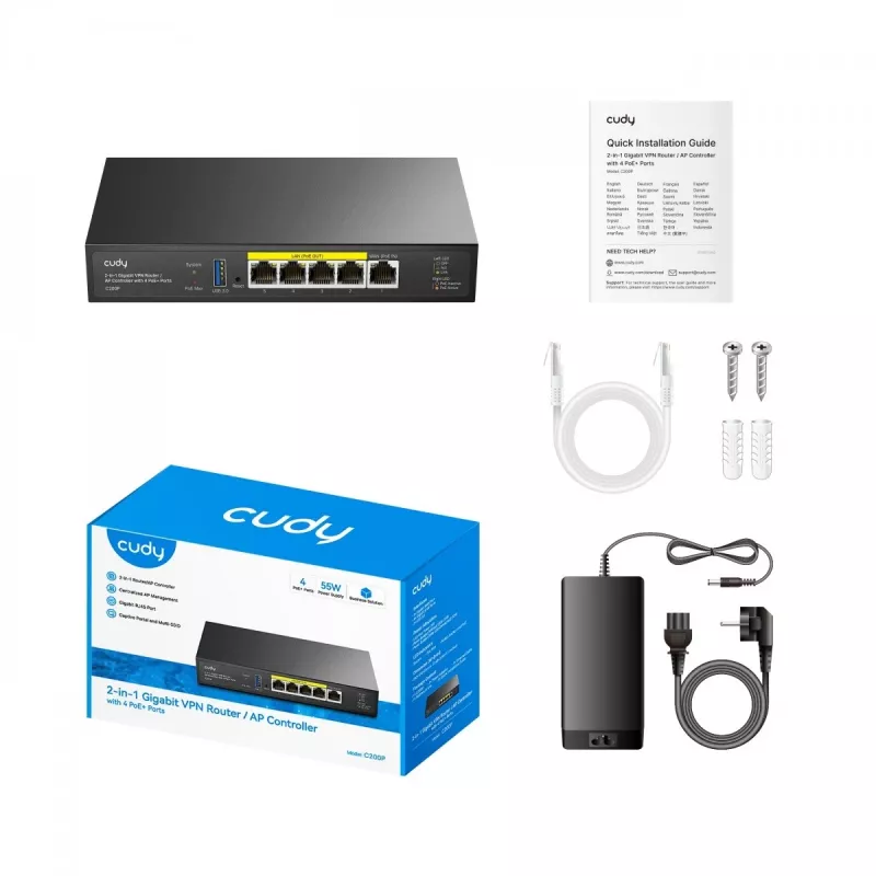 WLAN router Cudy C200P dualband 300 Mbit/s, Gigabit Ethernet, USB 3.0, kovové puzdro