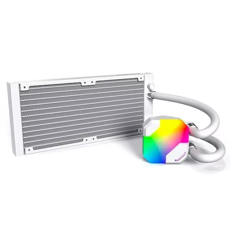 AIO vodné chladenie Montech Hyper Flow ARGB 240 mm biele — 240 mm radiátor, ARGB osvetlenie, biele prevedenie