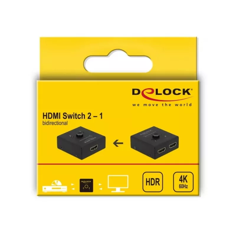 DeLock HDMI 2-1 obojsmerný 4K 60 Hz kompaktný - Retail Box - video/audio switch - 2 x HDMI - desktop (64072)