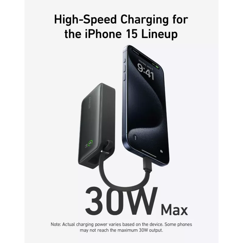 Powerbank 545 NANO 30W 10000mAh s integrovaným USB-C káblom, čierny