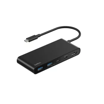 Belkin Connect, USB Type-C, HDMI, USB 2.0 Type-A, USB 3.2 Gen 1 (3.1 Gen 1) Type-C, MicroSD (TransFlash), SD, čierna, okrúhly kábel, 0,2 m