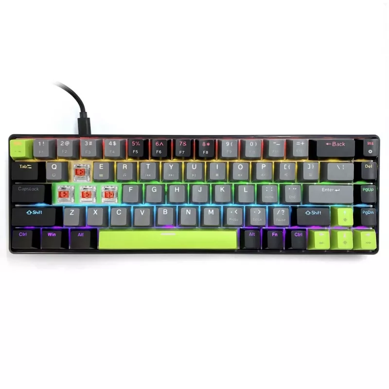 Mechanická klávesnica MEDIA-TECH MT1260 Red Core MX60, 60% formát, spínače CHERRY MX Red, RGB podsvietenie, USB, zelená