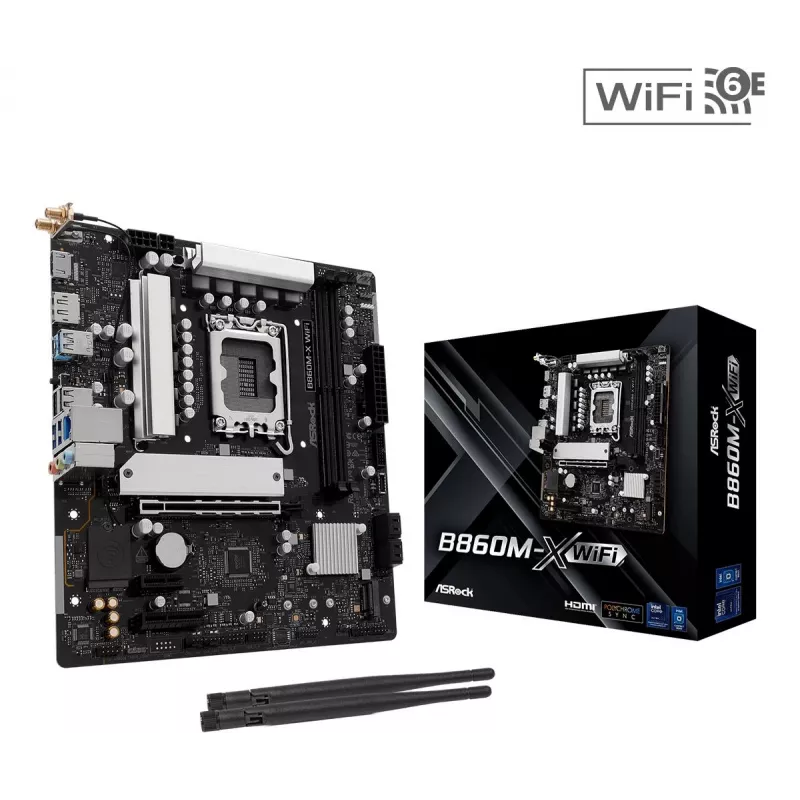 Základná doska ASRock B860M-X WiFi — Intel B860, LGA 1851, micro ATX, DDR5, 2x DIMM, 4x M.2, 2.5Gb LAN, Wi‑Fi 6E, Bluetooth 5.3