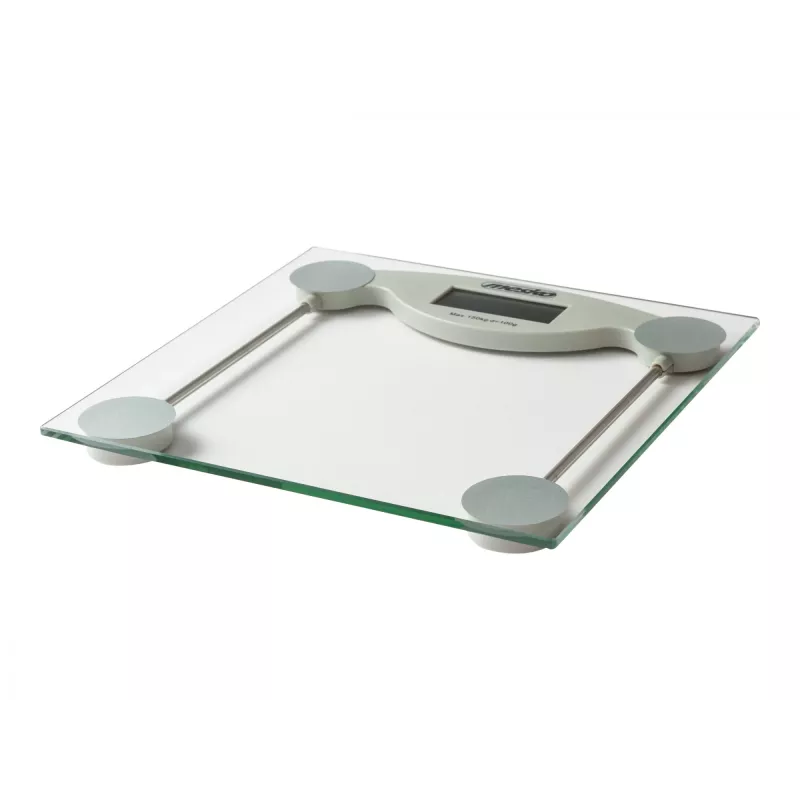 Elektronická osobná váha Mesko MS 8137 — kapacita 150 kg, presnosť 100 g, biela/transparentná