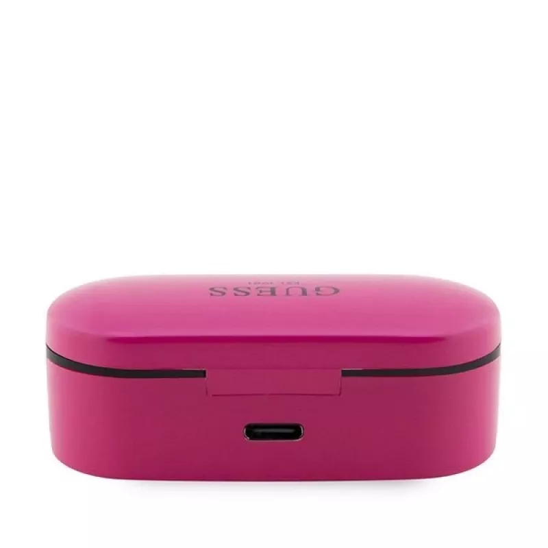 Guess GUTWST31EM bezdrôtové slúchadlá True Wireless, Bluetooth 5.0, 5 h, s nabíjacím puzdrom, purpurové