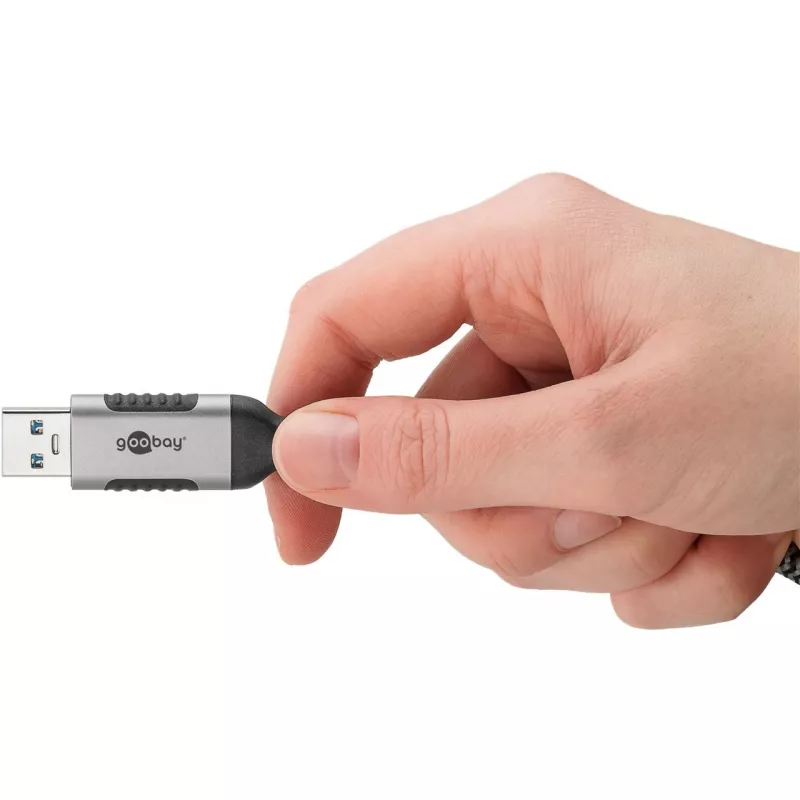 Ethernetový kábel USB-A 3.2 Gen1 konektor samec > RJ-45 konektor samec, LAN adaptér čierny/strieborný, 1,5 metra, pletený textilný plášť