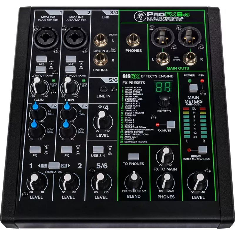 Mixér Mackie ProFX6v3 kompaktný 6-kanálový analógový mixér s USB rozhraním