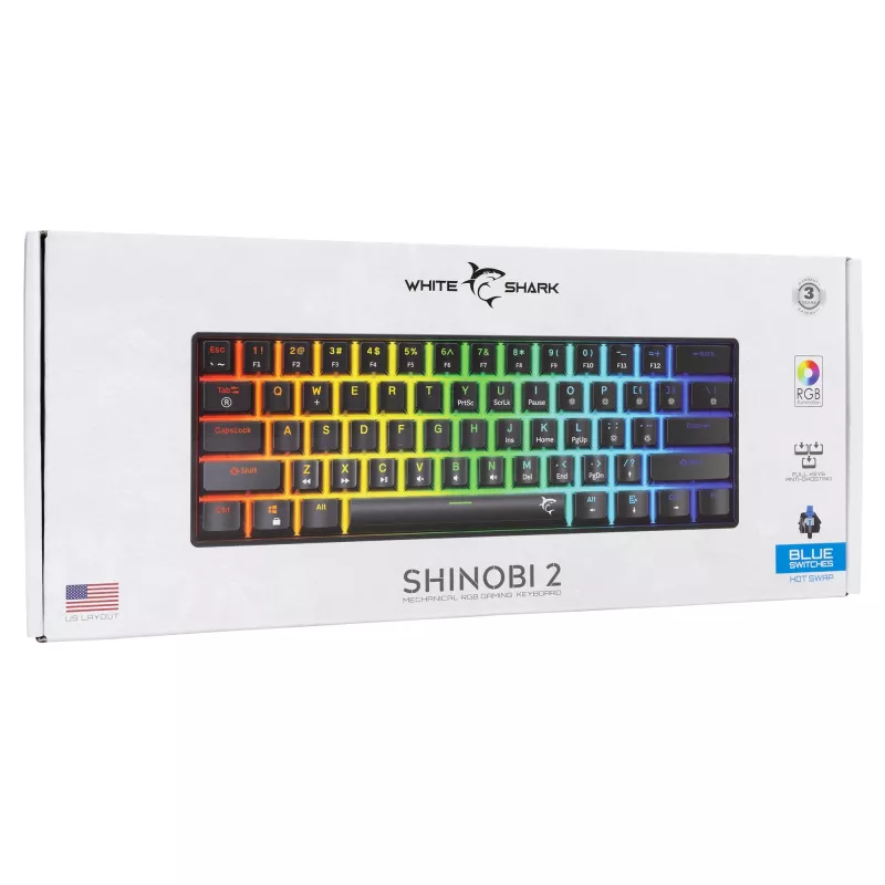 Mechanická klávesnica White Shark Shinobi-2 Blue Switch čierna US-layout