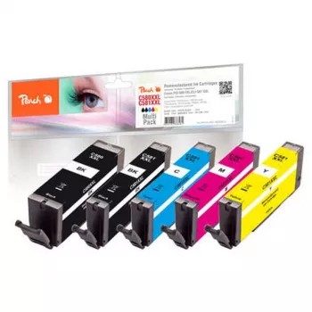 Peach PI100-396 atramentová kazeta 5 ks kompatibilná extra (super) vysoká výťažnosť čierna, azúrová, purpurová, fotografia čierna, žltá