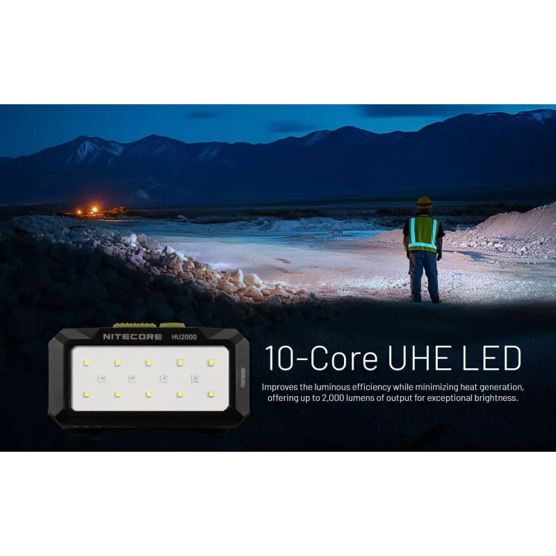 Čelová lampa Nitecore HU2000, 10 LED, USB nabíjateľná lítium-iónová batéria, hliník+polykarbonát, IP68 vodotesná