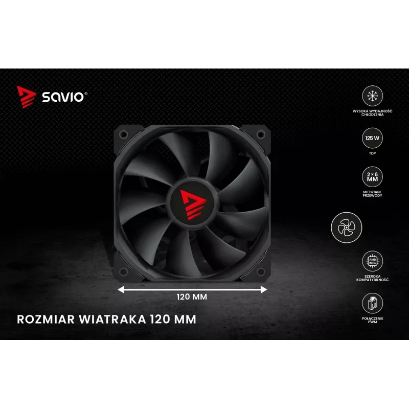 Chladič SAVIO SAVGCOFROSTX2 120 mm čierny, 2 heatpipes, 800–1800 RPM, 4‑Pin