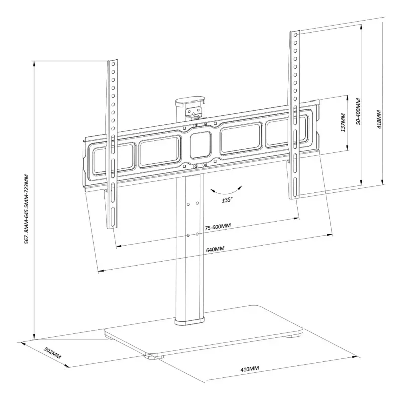 TV stojan MACLEAN MC-386 pre 32 inch až 75 inch televízory, do 40 kg, VESA 600x400 mm, otočný, voľne stojaci