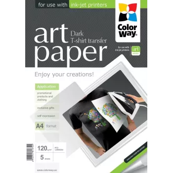 Fotopapier na transfer na tričká ColorWay PTD120005A4 — A4, 120 g/m², 5 listov (na tmavé látky)