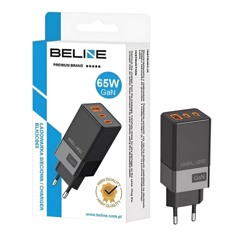 Nabíjačka Beline BELI02750 65W GaN s 2×USB-C a 1×USB-A