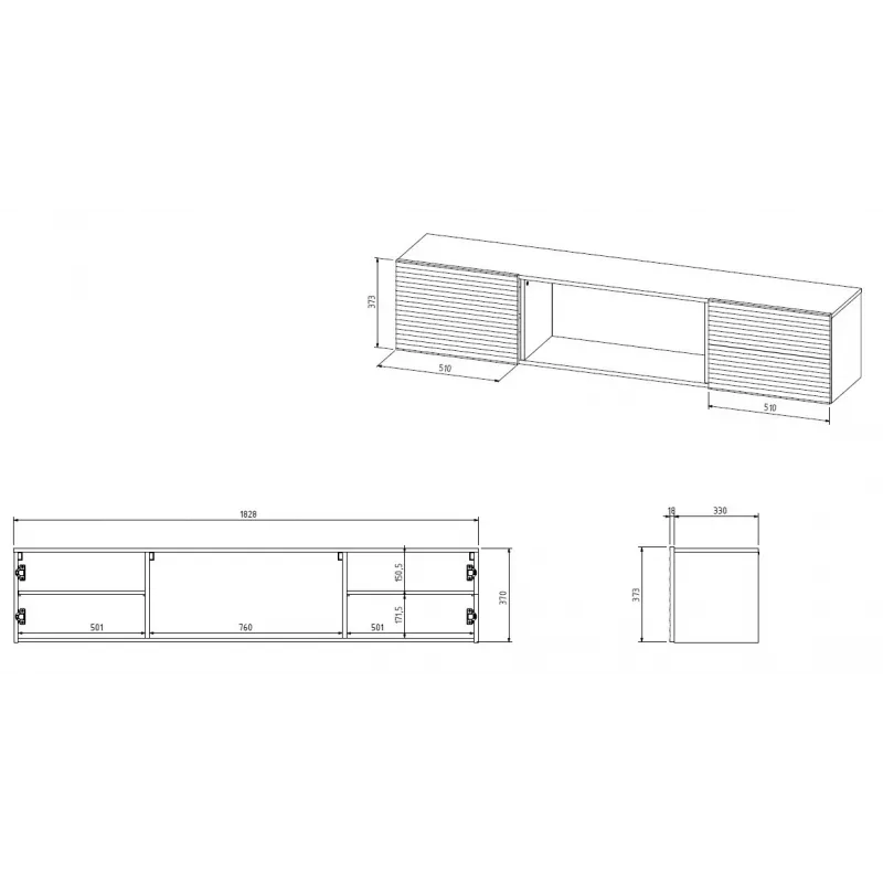 Cama TV skrinka TULA 183x35x37 čierna matná + krb biela