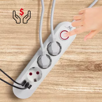 Predlžovacia zásuvka MACLEAN MCE394W — 3 zásuvky, 3×USB 2,1A, 110–240V AC, 2500W, 1,5 m kábel, biela