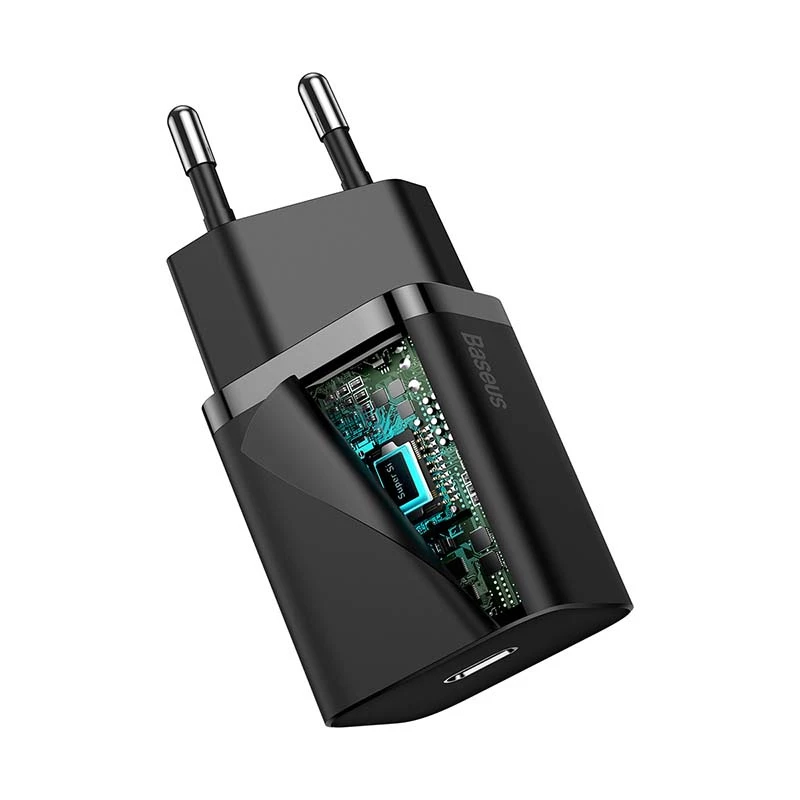 Baseus Super Si rýchla nabíjačka 1C 20W s USB-C káblom pre Lightning 1m (čierna)