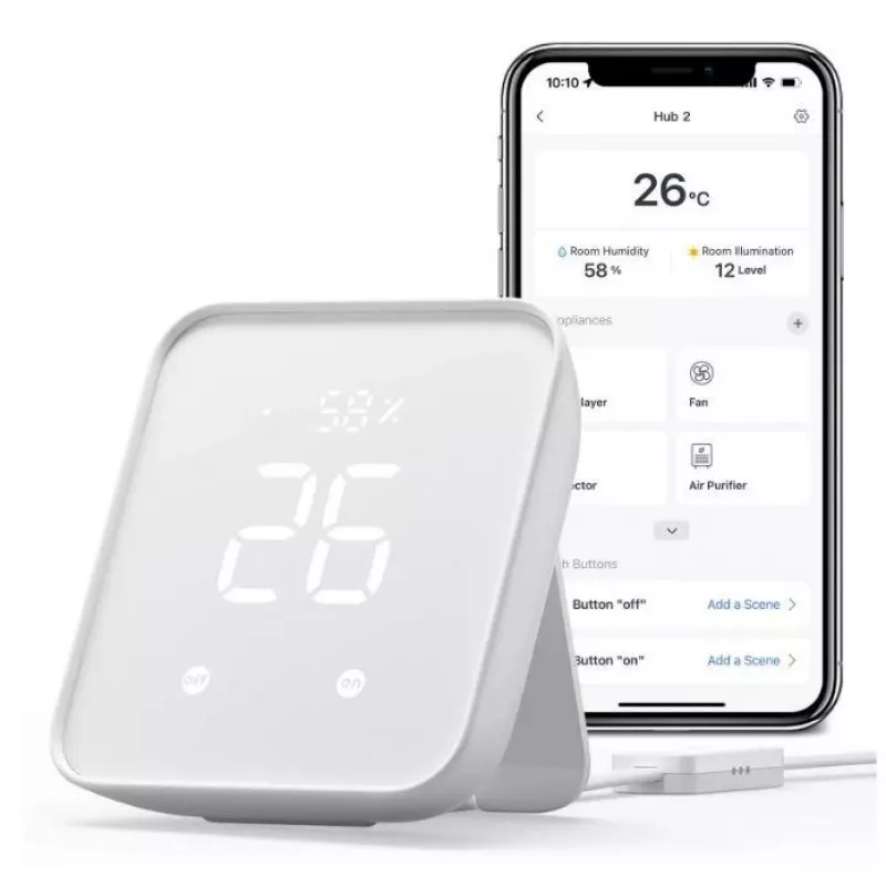 SwitchBot Hub 2 W3202100 centrála inteligentnej domácnosti, IR vysielač, teplotno-vlhkomer, biela