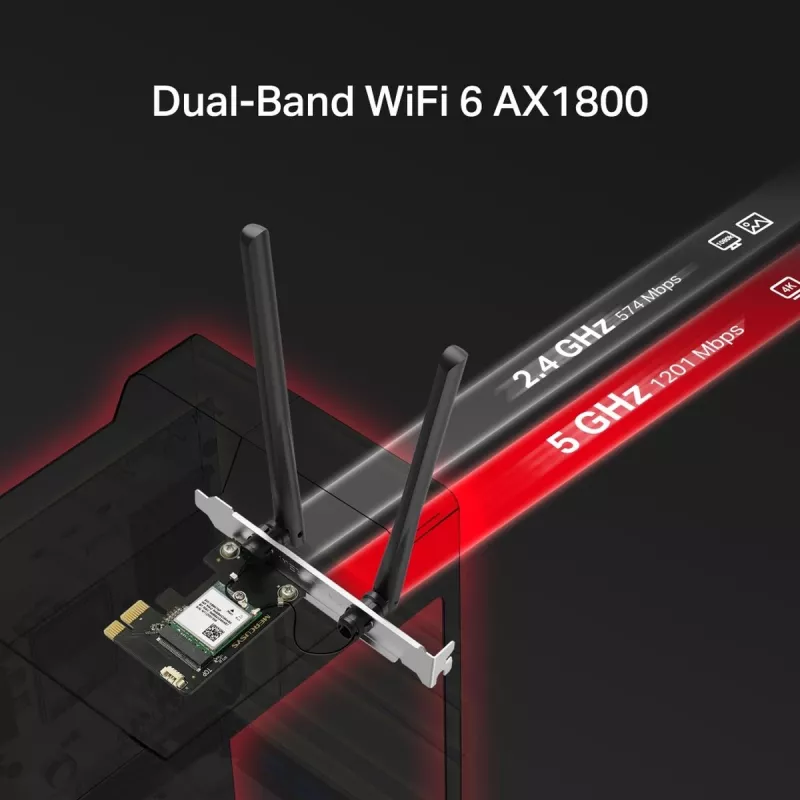 Mercusys MA70XE AX1800 Wi-Fi 6 Bluetooth adaptér PCI Express, dvojpásmový