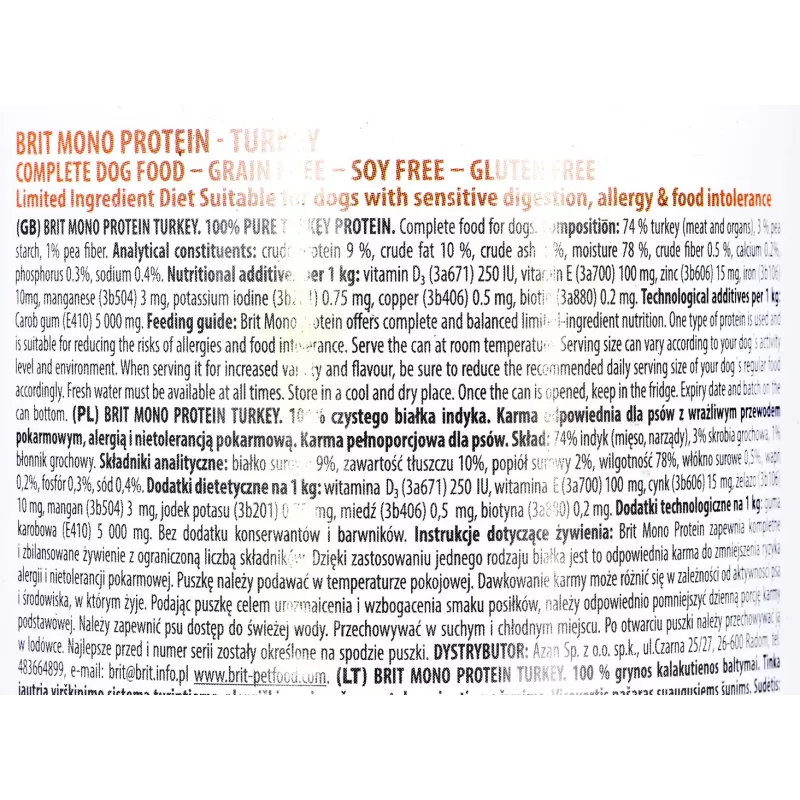 BRIT Mono Protein morčacie - mokré krmivo pre psov - 400 g