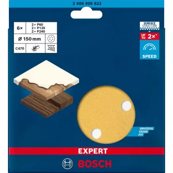 Sada brúsneho papiera Bosch Expert C470 Ø150 mm K60 K120 K240, 6 kusov