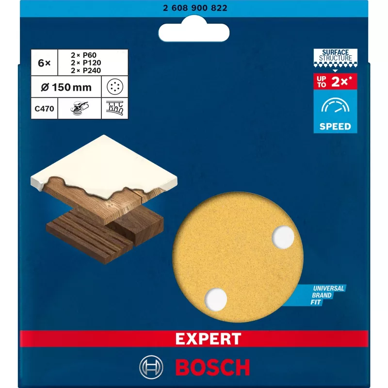Sada brúsneho papiera Bosch Expert C470 Ø150 mm K60 K120 K240, 6 kusov