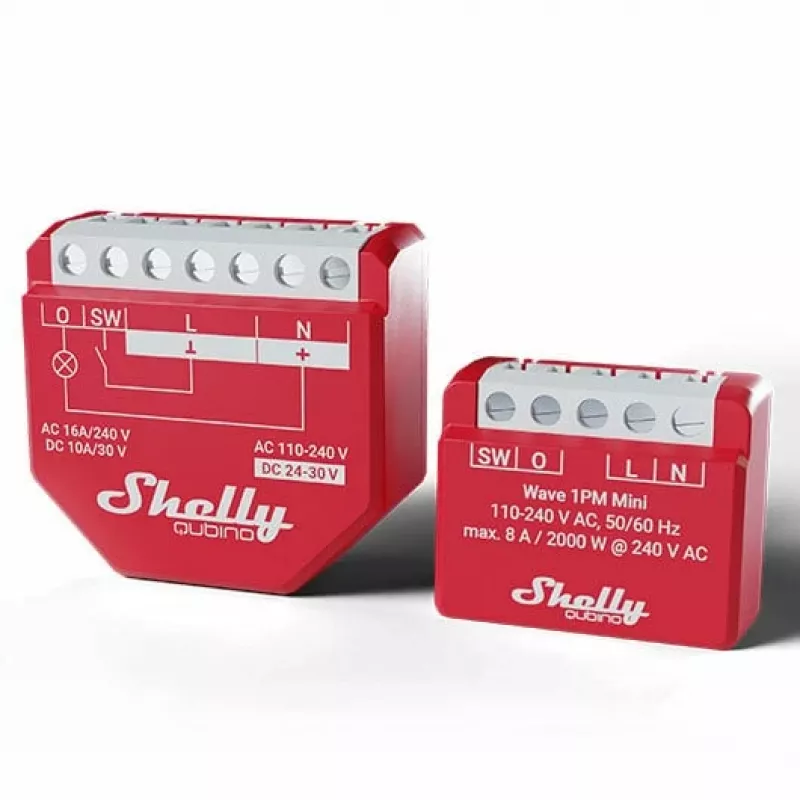 Shelly Qubino Wave 1PM Mini Z-Wave merací spínací aktor červená
