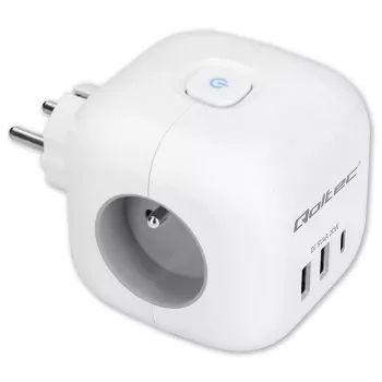 Predlžovacia zásuvka QOLTEC 52548 s 3× AC zásuvkami a USB portom