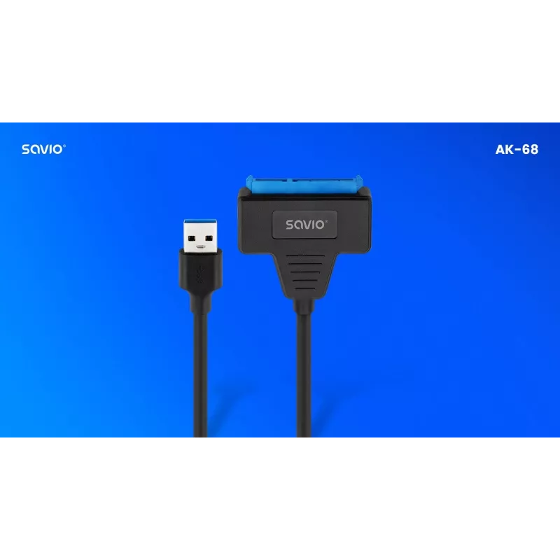 SAVIO SATA na USB 3.1 Gen 1 rozhranie kábel AK-68, SATA konektor samica na USB-A konektor samec, 5 Gbit/s, 0,25 m, čierna