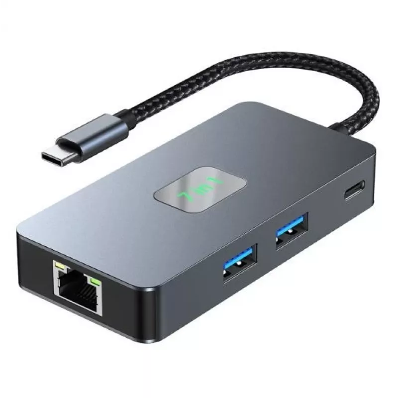 TB adaptér hub USB-C (7-in-1) HDMI USB SD/TF RJ45 (2500 Mbit/s) PD