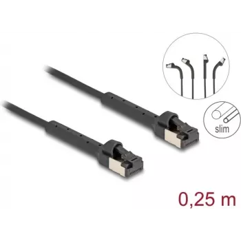 Sieťový kábel DeLOCK RJ45 tenký Cat.6A U/FTP 0,25 m čierny