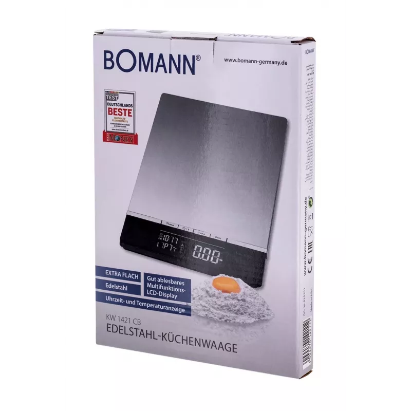 Bomann KW 1421 CB kuchynská váha, LCD displej, nehrdzavejúca oceľ, 160 x 230 x 18 mm, AAA, čierna (614211)