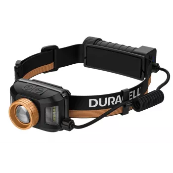 Čelová lampa Duracell DH1500R — čierna/oranžová, nabíjateľné osvetlenie s voľnými rukami