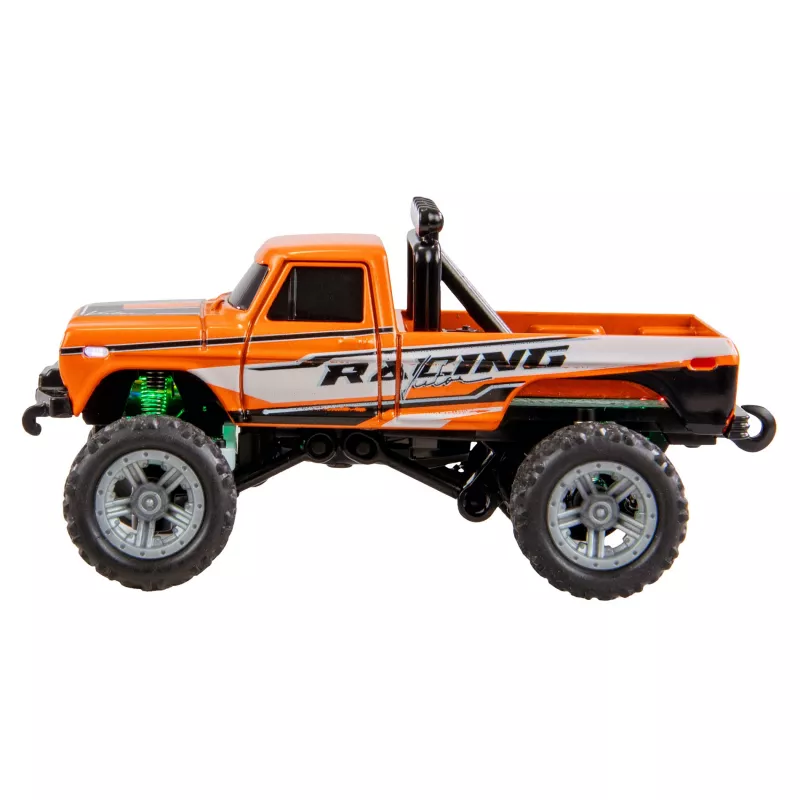 Rádiom ovládaný Monstertruck Amewi DieCast 1:64 RTR oranžová, kovové puzdro, Ready-to-Run